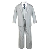 6pc Boy Gray Vest Formal Tuxedo Suits with Satin Blue Style Necktie Baby to Teen