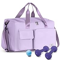 FIORETTO Sports Gym Duffle Bag with Shoes Compartment, Weekend Travel Overnight Bag for Women, Mens, Foldable Water Resistant Holdall Hospital Bag For Swimming, Basketball (Light Purple)