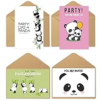 Pack of 4 Panda Birthday Greeting Card Cartoon Greeting Cards Anime Invitation Cards Blank Inside with Envelopes for Kids Boy Girl 8 x 5.3 inch (20x13.5cm)