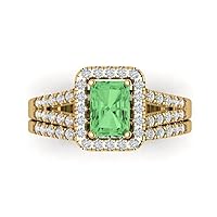 Clara Pucci 1.54 carat Emerald Shape Halo Solitaire Green Zircon Engagement Wedding Anniversary Bridal ring band set 14k Yellow Gold