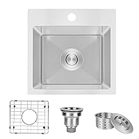 YSSOA Top-Mount Workstation Kitchen Sink, 20 Gauge Single Bowl Stainless Steel with Accessories (Pack of 3 Built-in Components), 15-Inch, Silver