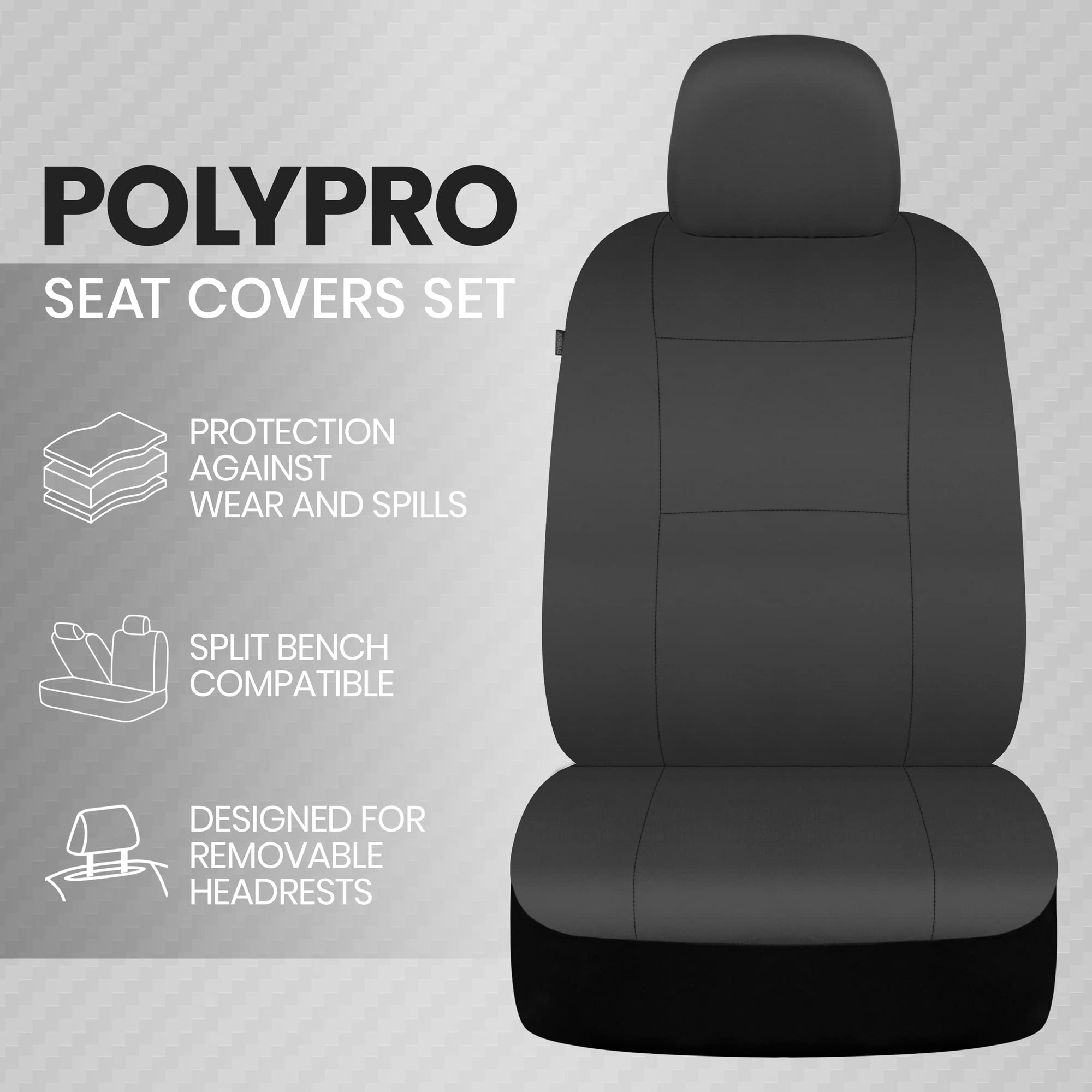 BDK PolyPro Car Seat Covers Full Set in Solid Charcoal – Front and Rear Split Bench Seat Covers for Cars, Easy to Install, Accessories for Auto Trucks Van SUV