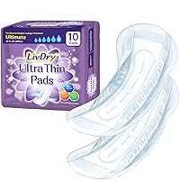LivDry Incontinence Ultra Thin Pads for Women | Leak Protection and Odor Control | Extra Absorbent (Ultimate 10-Count)