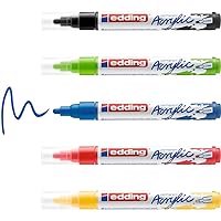 edding 5100 acrylic marker - black red blue yellow yellow-green - acrylic paint markers 5-pack (basic) - round nib 2-3mm - acrylic marker for pebbles, canvas and wood - acrylic marker waterproof