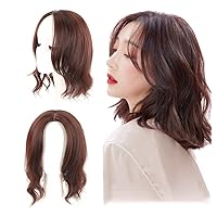 Wavy Hair Wiglet Toppers for Women Clip in Synthetic Hair Topper Wiglet Hairpiece with Wavy Bangs for Thinning Hair, Black