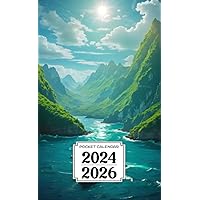 Pocket Calendar 2024-2026: Two-Year Monthly Planner for Purse , 36 Months from January 2024 to December 2026 | Lone figure | Small boat | Emerald ... | Deep blue ocean | Sun-City inscription