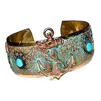 Anchors Aweigh Verdigris Patina Brass Cuff Bracelet - Turquoise