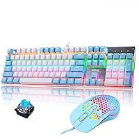 Mechanical Gaming Keyboard and Mouse,3 in 1 Gaming Set,Blue Switches Rainbow Backlit Wired Keyboard,RGB 6400 DPI Lightweight Gaming Mouse with Honeycomb Shell,Large Mouse Pad for PC Game - BluePro