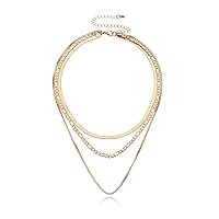 Punk Layered Flat Snake Bone Choker Necklace Set Multilayer Herringbone Paperclip Link Chain Stacking Collar Necklace for Women Girl Teen Retro Jewelry Birthday Gift
