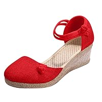 Sexy Pink Wedge Heels For Women Espadrille Ankle Strap Wedding Closed Toe Sandals