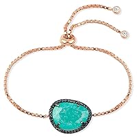 14K Rose-Gold Plated Box Chain Bracelet with Emerald Cubic Zirconia for Women Girls