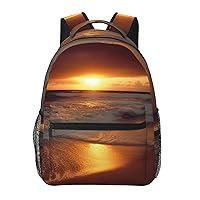 Sunset Beach Print Backpack Laptop Bag Cute Lightweight Casual Daypack For Men Women