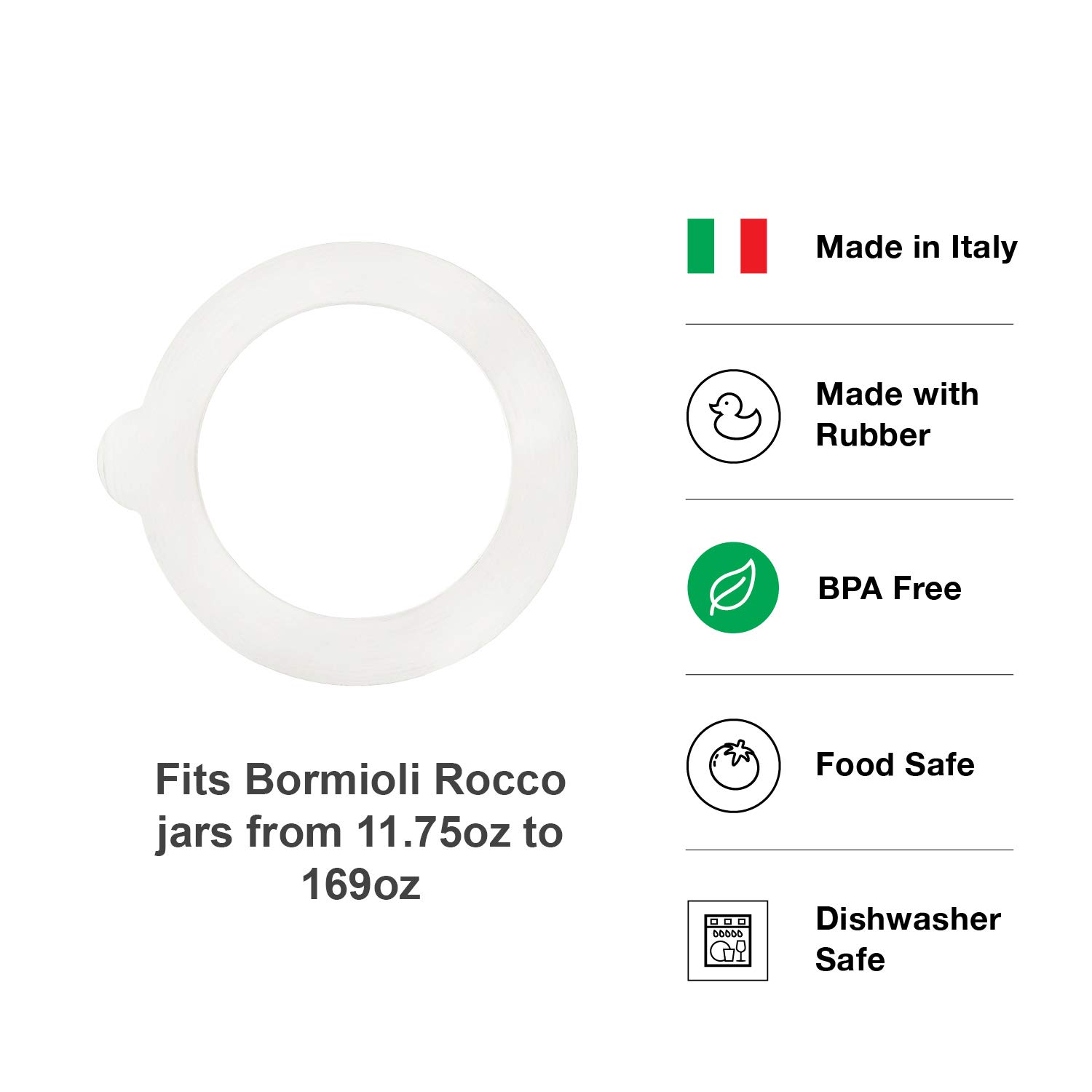 Bormioli Rocco Jar Replacement Gaskets (Set of 6): 3.5’’ Diameter Fido Jar Compatible, Food Grade Rubber, Leakproof Sealing Rings for Standard Sized Mouth Canning and Storage Containers