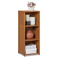 MoNiBloom Narrow Bookcase Bamboo 3 Tier Free Standing Tall Bookshelf Display Storage Shelves Space Saver for Home Living Room Study Room, Brown