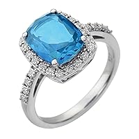 14k White Gold Swiss Blue Topaz Blue Diamond Swiss Blue Topaz .07 Dwt Diamond Ring Size 6.5 Jewelry for Women