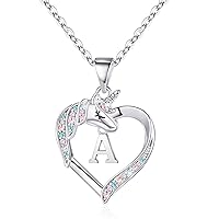 Unicorns Gifts for Girls, S925 Sterling Silver Unicorn Necklaces for Teen Girls Colorful CZ Heart Pendant Anniversary Valentines Birthday Christmas Gifts, Sterling Silver, Cubic Zirconia