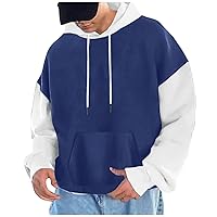 Men's Hoodies Pullover Casual Color Block Sweatshirts Midweight Loose Drawstring Hooded Sweatshirt With Pocket