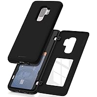 for Samsung Galaxy S9 Plus (2018) Card Holder Wallet Case, Easy Magnetic Door Closure Protective Dual Layer Bumper Phone Back Cover with Hidden Mirror (Black)