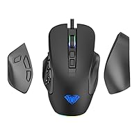 AULA H510 MMO Gaming Mouse, with Backlit RGB LED, 14 Buttons Programmable, 10,000 DPI, Ergonomic Optical Sensor USB Wired Computer Mice for FPS/MOBA Games, Black