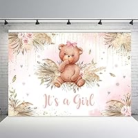 MEHOFOND Boho Bear Baby Shower Backdrop for Girl Baby Shower Party Decorations Bohemian Pampas Gass It's a Girl Baby Shower Photography Background Gold Glitter Dots Decor 7x5ft