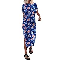 Summer Dresses for Women 2024 Women's Summer T Shirt Maxi Dress Batwing Sleeve Crewneck Casual Loose Slit Side