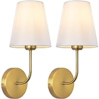 PASSICA DECOR Hardwired Vintage Antique Gold Wall Sconces Set of Two 2 Pack White Shade Indoor Wall Light for Bedrroom Bedside Living Room Farmhouse…