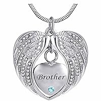 Heart Cremation Urn Necklace for Ashes Urn Jewelry Memorial Pendant with Fill Kit and Gift Box - Always on My Mind Forever in My Heart for Brother(March)