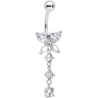 Body Candy Womens 316L Steel Navel Ring Piercing Color Accent Double Butterfly Dangle Belly Button Ring