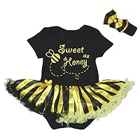 Petitebella Sweet As Honey Bodysuit Black Yellow Striped Tutu Baby Dress Nb-18m