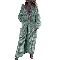 Lapel Cardigan Sweaters Women Oversized Open Front Chunky Knit Long Sleeve Coat Winter Maxi Cardigans with Pockets