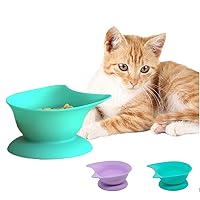 Cute Cat Bowls:Elevated Cat Food Bowls with Suction,Silicone Pet Feeding Water Bowls for Cats and Small Dogs,Raised Cat Bowl for Neck Protection (Green)