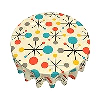 Mid Century Round Tablecloth Retro Table Cover Washable Polyester Tablecloths for Kitchen Dining Holiday Party Home Decor 60 Inch