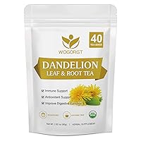 Dried Dandelion Leaf & Root Tea - Natural Dandelion Herbal Tea for Liver Support, Antioxidant, Digestion and Immune Support, Caffeine Free - 40 Tea Bags