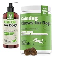 Deley Naturals Advanced Calming Supplement (120 Chews) + Wild Caught Fish Oil (32 oz) for Dogs - Omega 3-6-9, GMO Free - Made in USA