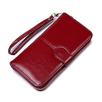 Andongnywell Retro Long Wallet Large Capacity Clutch Multi-Function Phone Bag Leather Retro Coin Purse Credit Card Package