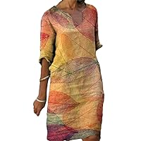 Women's V Neck Half Sleeve Floral Print Knee Length Midi Dress