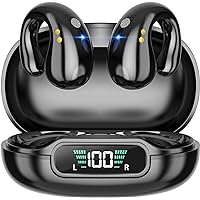 Open Ear Clip on Headphones, Wireless Earbuds Bluetooth 5.3 Sport Earphones Built-in Mic with Ear Hooks 36H Playtime Ear Buds LED Display Charging Case, Waterproof Design for Running Fitness, Black