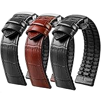Hybrid Performance FKM Rubber & Leather Troy Watch Strap with Rose Gold Butterfly Clasp- Replacement Watch Bands For Men & Women- Premium Quality Wristwatch Band Casual, Formal, Sports - Colors: Black & Brown Sizes: 19mm, 20mm, 21mm, 22mm