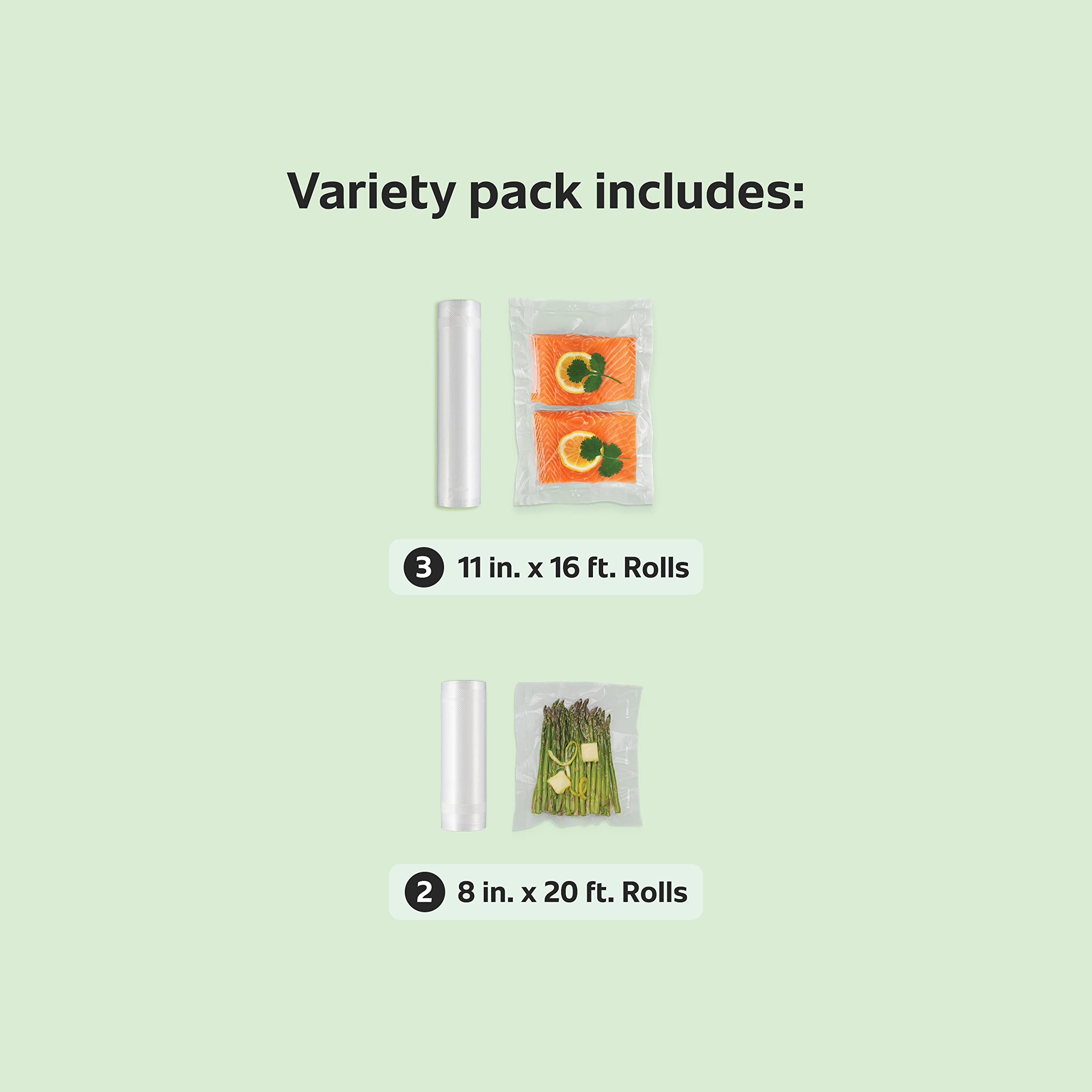 FoodSaver Vacuum Sealer Bags, Rolls for Custom Fit Airtight Food Storage and Sous Vide, 8