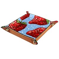 Red Strawberry Thick PU Leather Valet Catchall Organizer, Folding Rolling Jewelry Box and Storage Tray