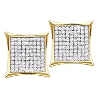 The Diamond Deal 14kt Yellow Gold Womens Round Diamond Square Kite Cluster Stud Earrings 1/10 Cttw