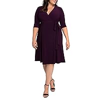 Kiyonna Plus Size Essential Midi Wrap Dress with Sleeves | Cocktail, Party, Wedding Guest or Work