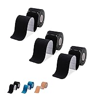Kinesiology Tape Precut 3 Rolls-Athletic Sports Tape for Muscle & Joints-Physical Therapy Tape for Knee,Ankle,Shoulder,Plantar Fasciitis- Latex Free and Water Resistant-60 Strips, Black