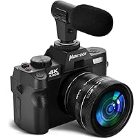4K Digital Camera for Photography, 48MP Vlogging Camera for YouTube and Video,with 180° Flip Screen,16X Digital Zoom,52mm Wide Angle & Macro Lens, 2 Batteries, 32GB TF Card