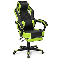 Reclining Computer Chair with Footrest & Detachable Lumbar Support 360 Degree Swivel Racing Style PU Leather Computer Gaming Chair with Headrest for Home Bedroom Office, Green