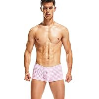 SEOBEAN Mens Sexy Low Rise Checkered Fit Plaid Boxer Trunks Shorts 10501