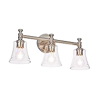 Bathroom Vanity Light Fixtures, Traditional Brushed Nickel 3 Lights Wall Sconce Lighting with Clear Glass Shade, Porch Wall Mount Light Fixture for Bathroom, Mirror Cabinets Hallway Stairs