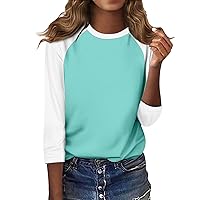 Women Summer Casual Color Block Shirt,Women's Fashion Casual Raglan Sleeve Round Neck 3/4 Sleeve Summer T Sshirts