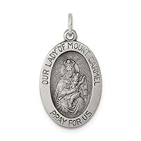 925 Sterling Silver Solid Satin Polished Engravable Our Lady of Mt. Carmel Religious Medal Pendant Necklace Pendan Measures 24x13mm Wide Jewelry for Women