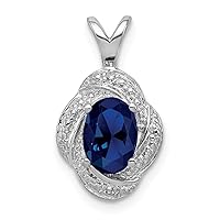 925 Sterling Silver Polished Diamond and Created Sapphire Pendant Necklace Measures 16x10mm Wide Jewelry for Women